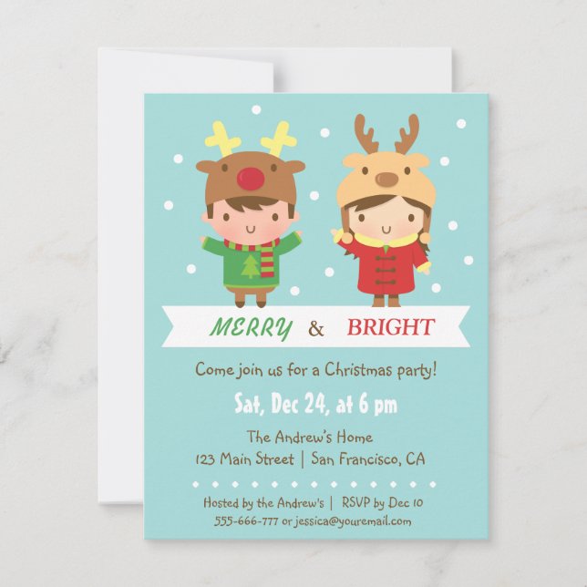 Invitaciones de fiesta de Navidad para niños con r (Anverso)