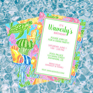 Invitaciones de fiesta de peces tropicales colorid