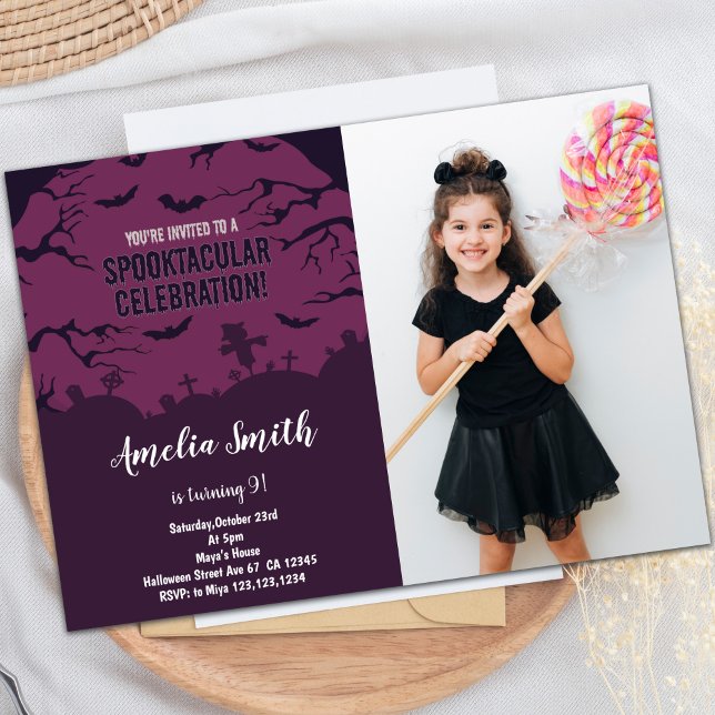 Invitaciones de fiesta de personalizable espeluzna (Halloween Birthday Birthday Invitations w photo)