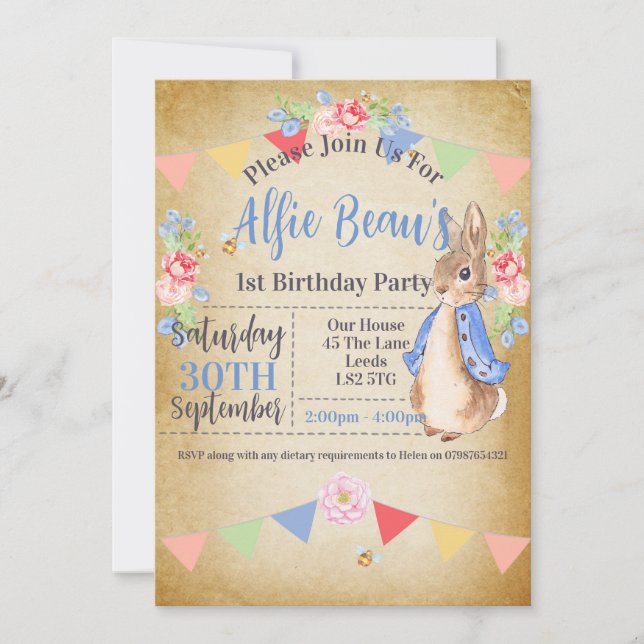 Invitaciones de fiesta de Peter Rabbit (Anverso)