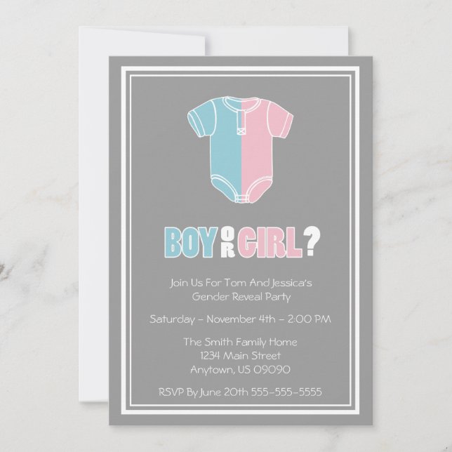 Invitaciones de fiesta de presentación de género d (Anverso)