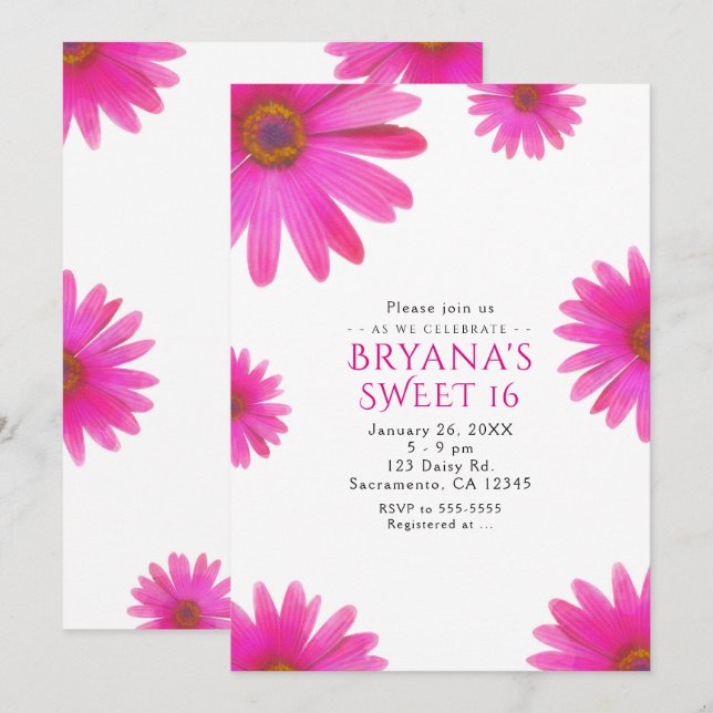 Invitaciones de fiesta de primavera de margaritas  (Anverso / Reverso)