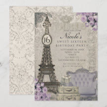 Invitaciones de fiesta de rosas púrpuras de la Tor