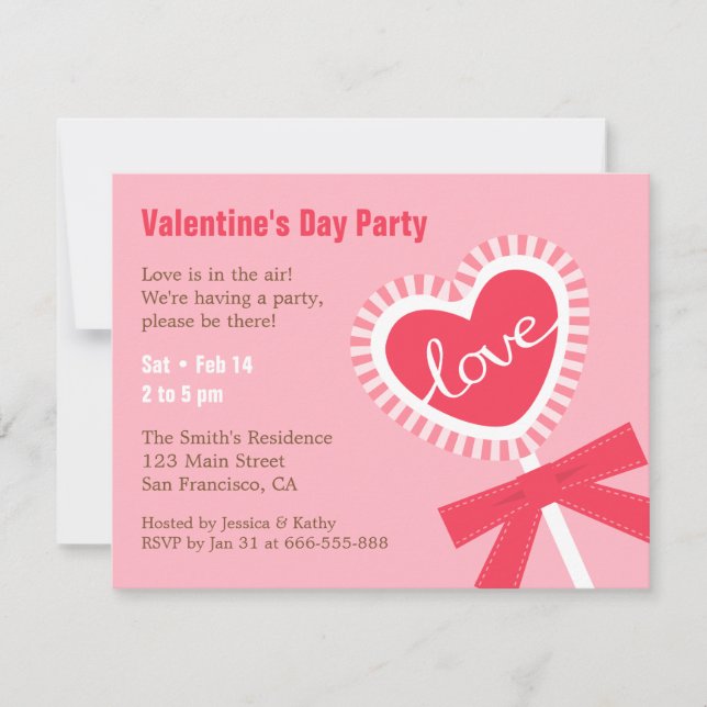 Invitaciones de fiesta de San Valentín con caramel (Anverso)