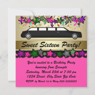 Invitaciones de fiesta de Sweet Sixteen en limusin