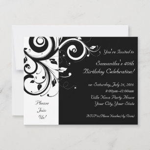Invitaciones de fiesta de Swirl inversa en blanco 