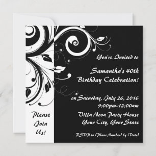 Invitaciones de fiesta de Swirl inverso cuadrada e
