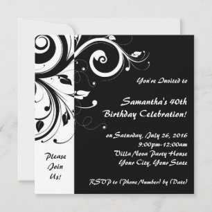 Invitaciones de fiesta de Swirl inverso cuadrada e