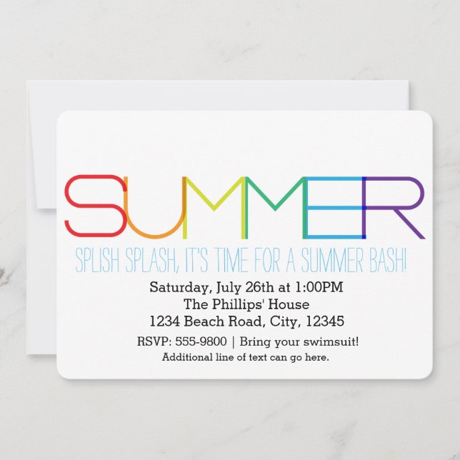 Invitaciones de fiesta de tipografía de arcoíris d (Anverso)