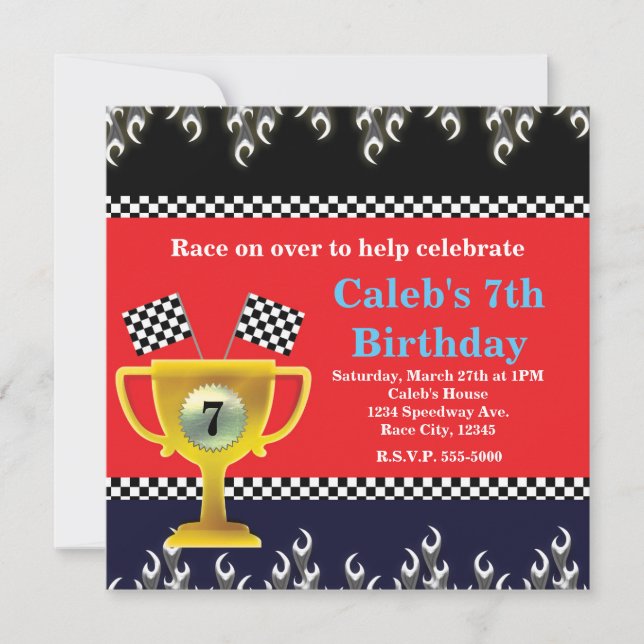 Invitaciones de fiesta de trofeos de carreras de a (Anverso)