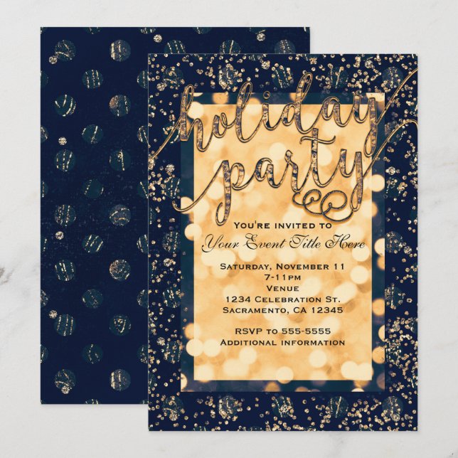 Invitaciones de fiesta de vacaciones con puntos gl (Anverso / Reverso)