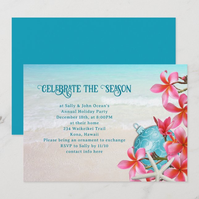Invitaciones de fiesta de vacaciones de playa con  (Anverso / Reverso)