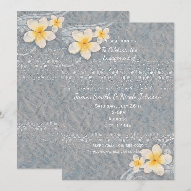 Invitaciones de fiesta de verano con flores de plu (Anverso / Reverso)