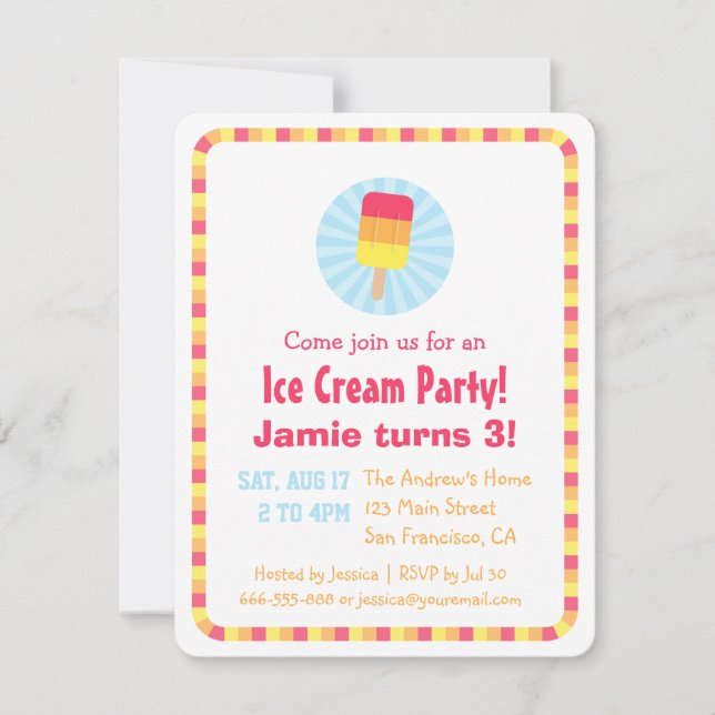 Invitaciones de fiesta de verano de paletas de hie (Anverso)