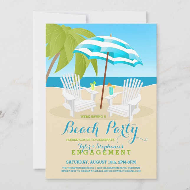 Invitaciones de fiesta de verano en la playa (Anverso)