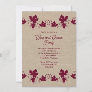 Invitaciones de fiesta de vino y queso rústico ele