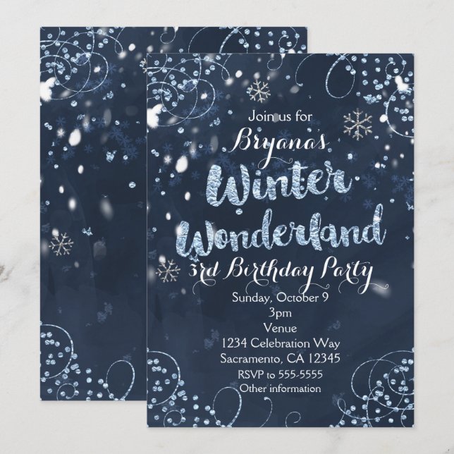 Invitaciones de fiesta de Winter Wonderland Blue E (Anverso / Reverso)
