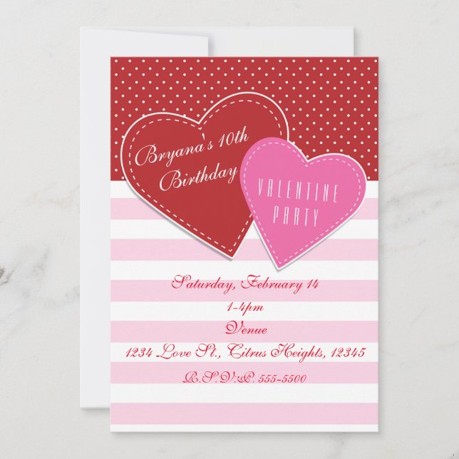 Invitaciones de Fiesta día de San Valentín de cora (Anverso)