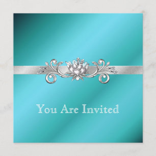 Invitaciones de fiesta elegantes de aguamarina y p