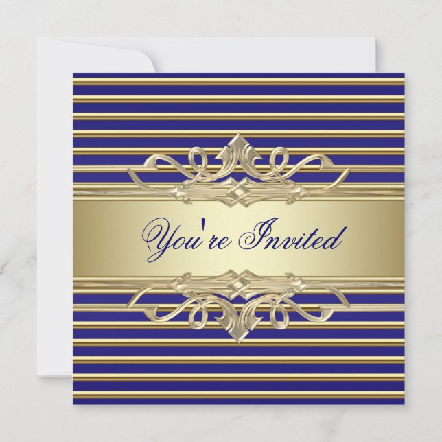Invitaciones de fiesta elegantes de azul real y do (Anverso)