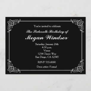 Invitaciones de fiesta elegantes en blanco y negro
