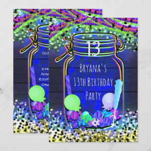 Invitaciones de fiesta en tarro de Mason con dulce