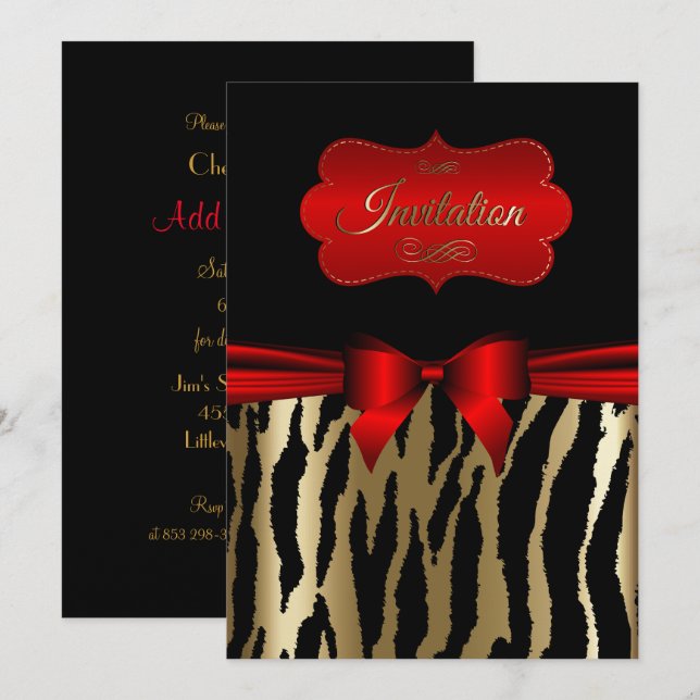 Invitaciones de fiesta Exóticas Doradas y Rojas de (Anverso / Reverso)