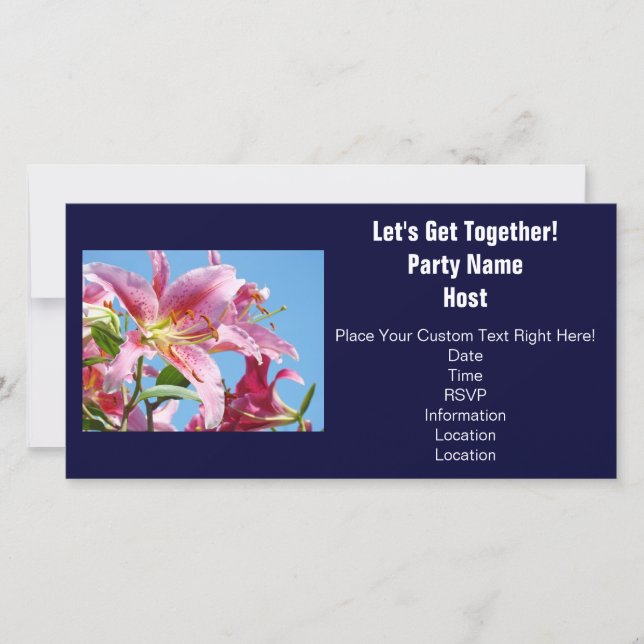 Invitaciones de fiesta flores de lirio vamos a reu (Anverso)