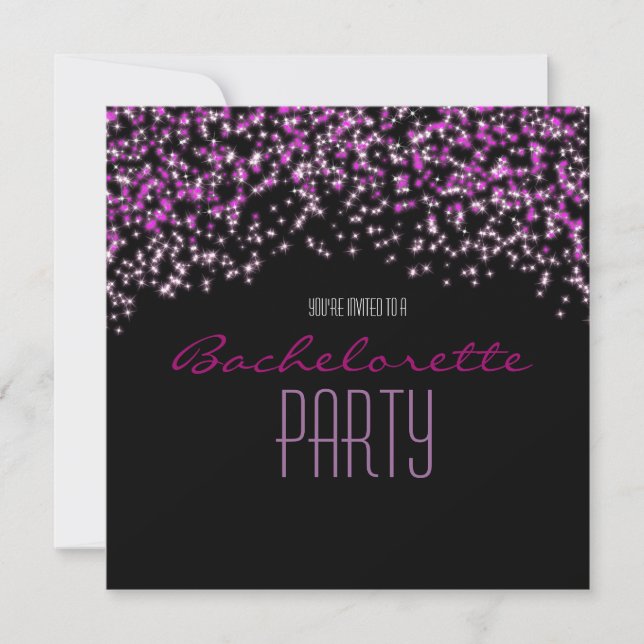Invitaciones de fiesta Glam Black Pink Brillo Chis (Anverso)