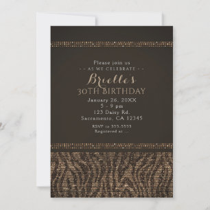 Invitaciones de fiesta Glam Brown Gold Sparkle de 