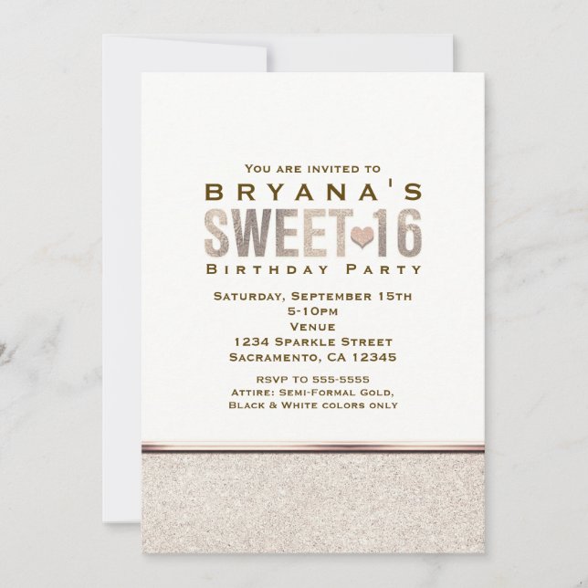 Invitaciones de fiesta glamurosas con brillo de ch (Anverso)