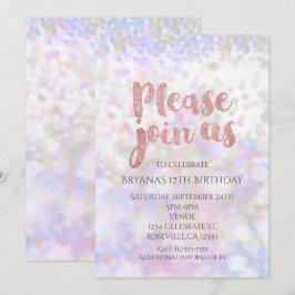 Invitaciones de fiesta glamurosas con brillo rosa