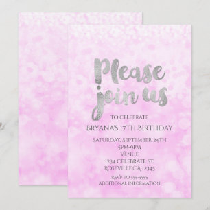 Invitaciones de fiesta glamurosas con destellos ro