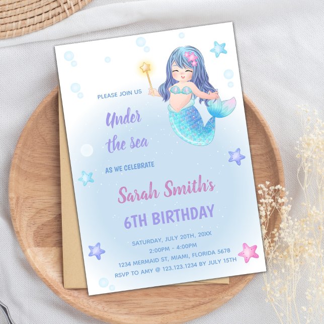 Invitaciones de Fiesta Mágicas Bajo el Mar para Ni (Mermaid Birthday Invitations)