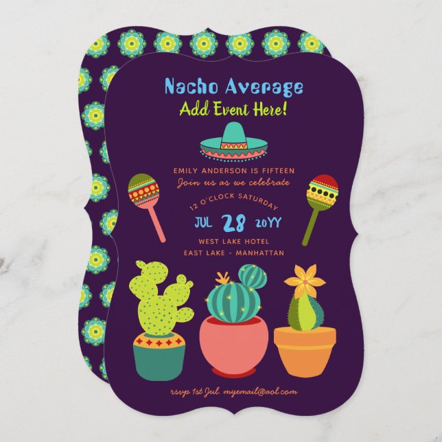 Invitaciones de FIESTA Mexicana Moderna NACHO PROM (Anverso / Reverso)