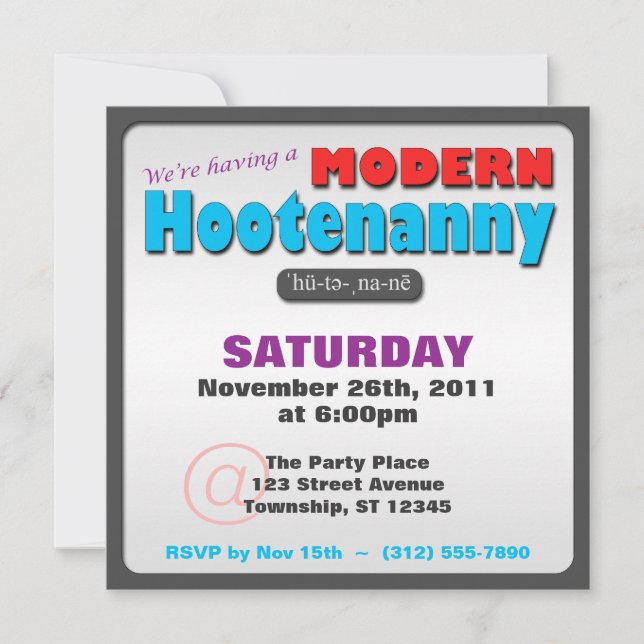Invitaciones de fiesta moderna de Hootenanny Squar (Anverso)