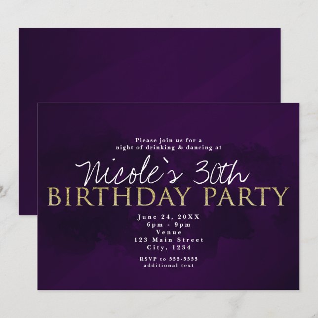 Invitaciones de fiesta modernas glamurosas de colo (Anverso / Reverso)