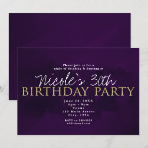 Invitaciones de fiesta modernas glamurosas púrpura