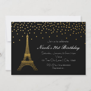 Invitaciones de fiesta negras y doradas de la Torr