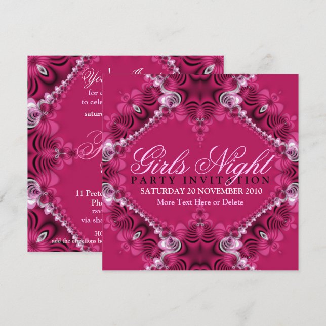 Invitaciones de fiesta nocturna de Chicas de cumpl (Anverso / Reverso)