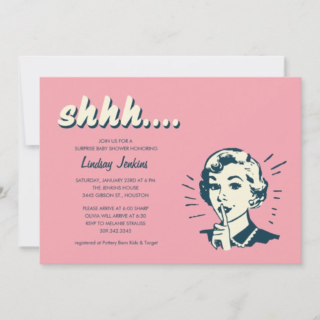 Invitaciones de fiesta o ducha de sorpresa retro (Anverso)