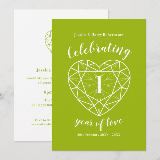 Invitaciones de fiesta para celebrar 1 año de amor (Anverso / Reverso)