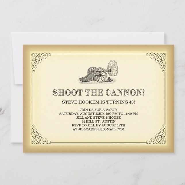 Invitaciones de fiesta para disparar el cañón (Anverso)