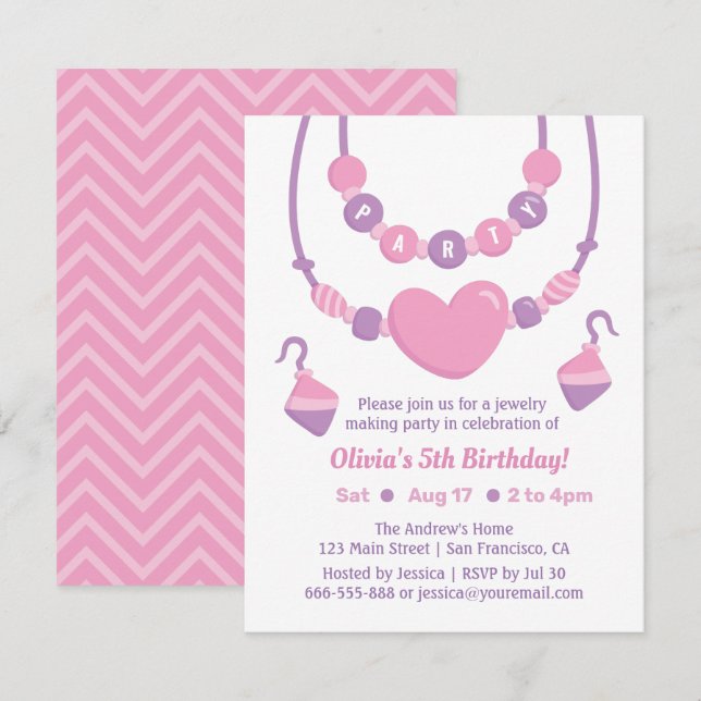 Invitaciones de fiesta para niñas para hacer joyas (Anverso / Reverso)