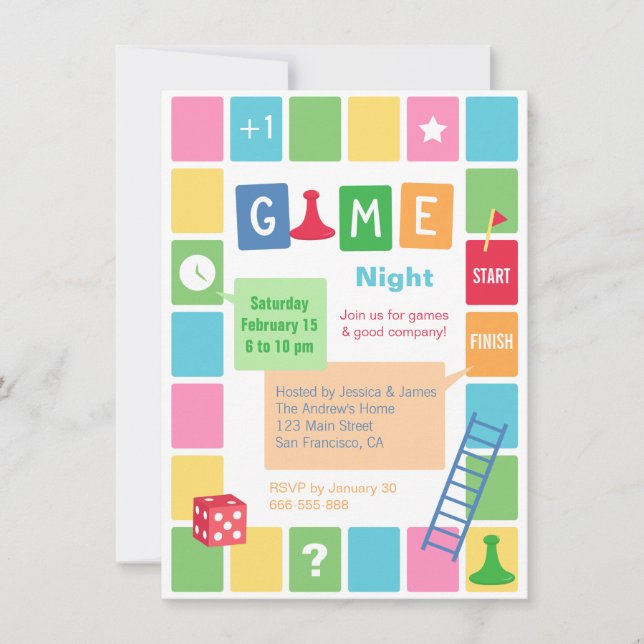 Invitaciones de fiesta para noche de juegos de mes (Anverso)