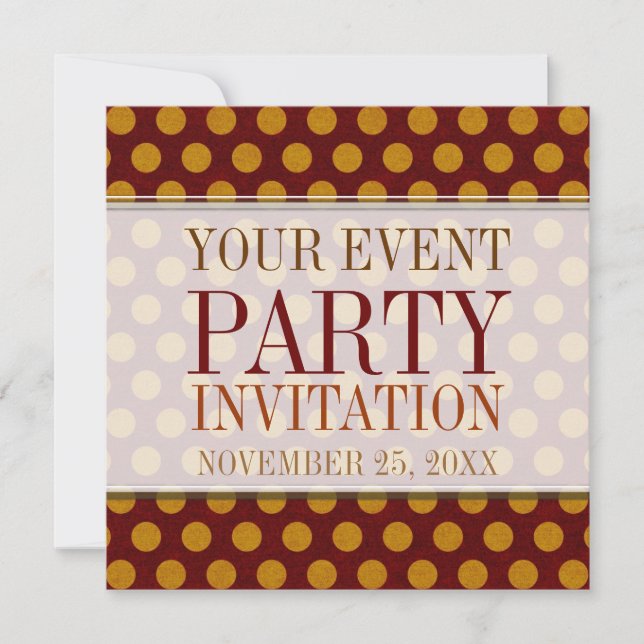 Invitaciones de fiesta personalizadas con lunares  (Anverso)