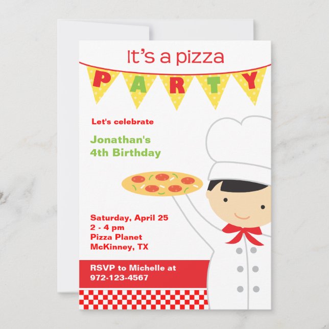 Invitaciones de Fiesta Pizza Boy (Anverso)