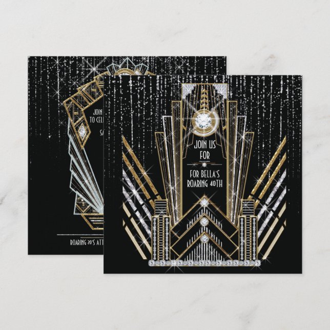 Invitaciones de fiesta Roaring Gatsby Art Deco Bli (Anverso / Reverso)