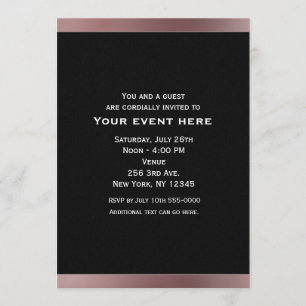 Invitaciones de fiesta rosa malva de oro negro y r