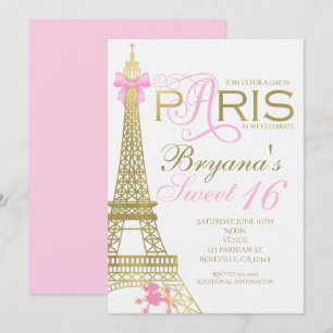 Invitaciones de Fiesta Rosa y Oro Elegantes París 